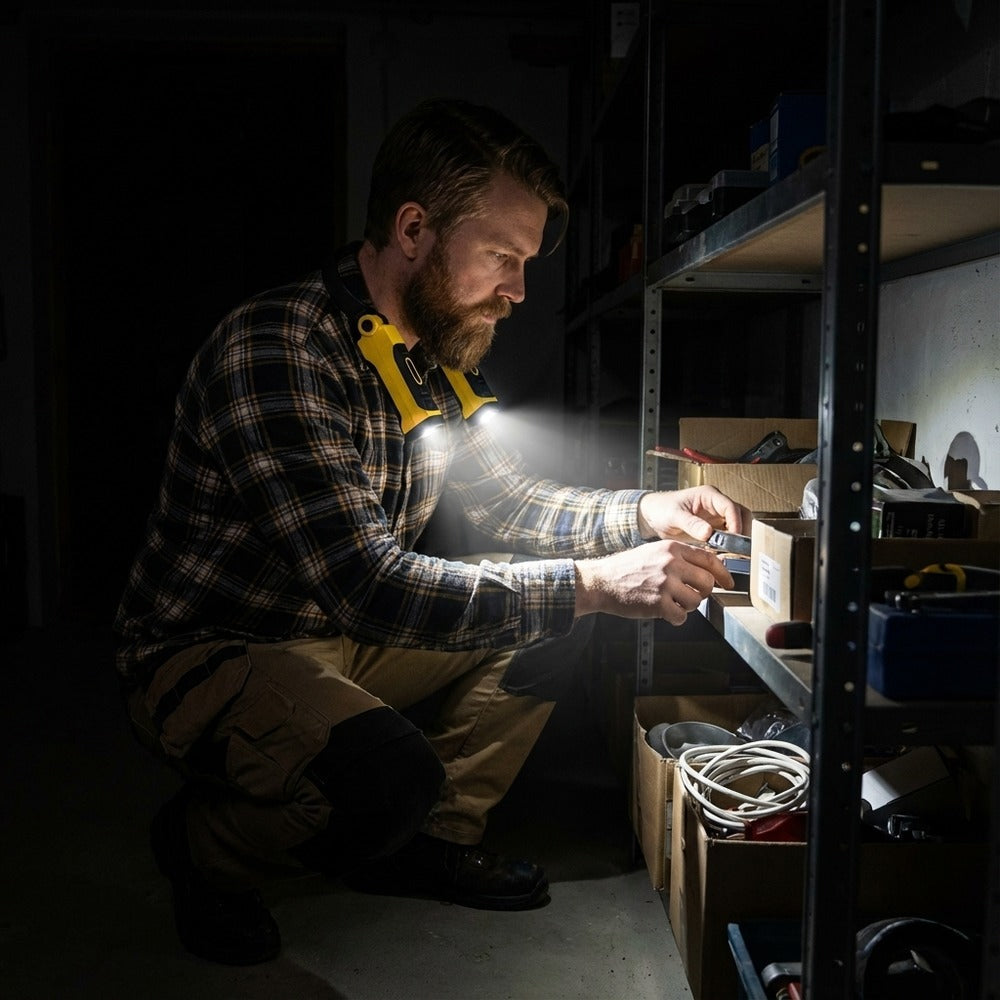 Nacklampa som lyser upp arbetsytan nära kroppen