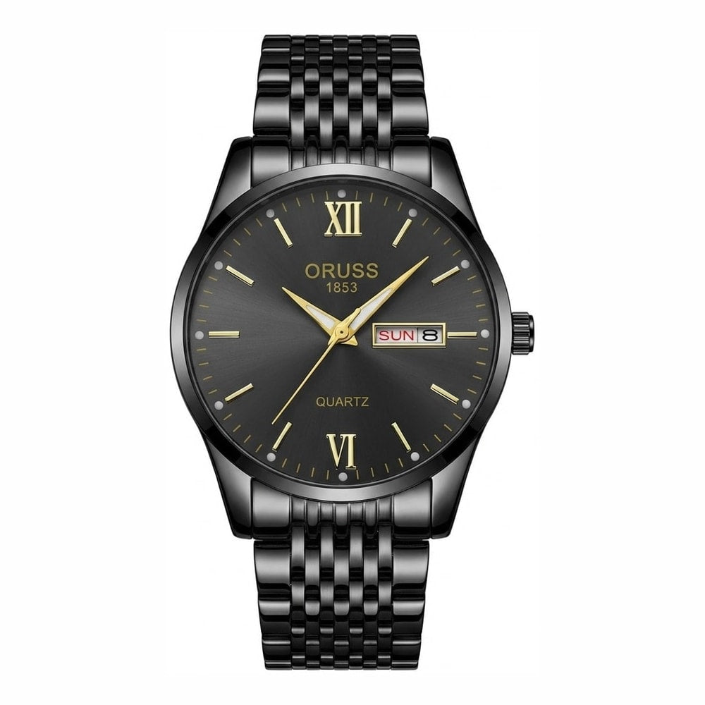 Armbandsur med svart urtavla och svart metallänk