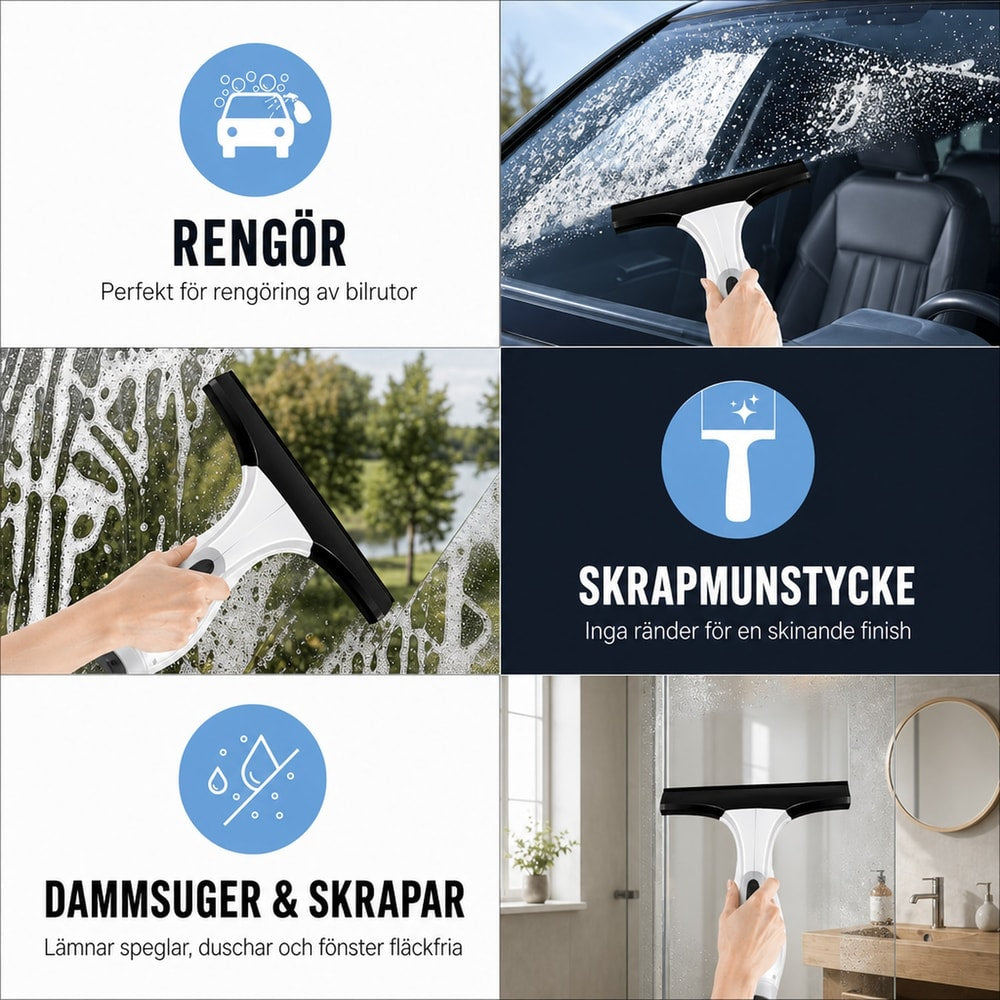 Elektrisk fönstertvätt / fönstersug – snabb avtorkning glasytor – uppladdningsbar, 2200 mAh, 150 ml - sparklar.se