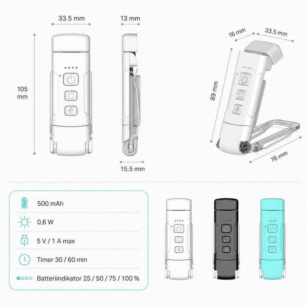 Boklampa / läslampa / klämlampa – justerbart läsljus – Ra≥90, 9 LED, 500 mAh - sparklar.se
