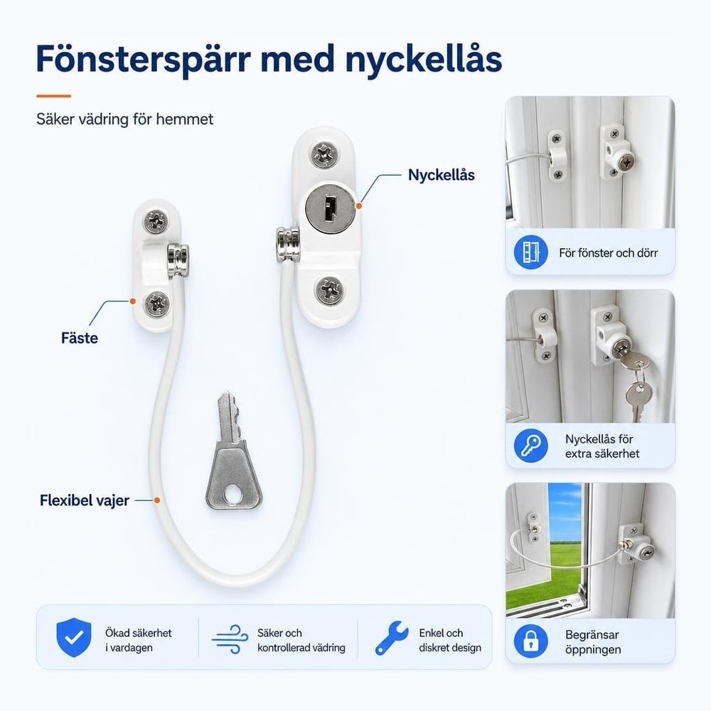 Fönsterbegränsare / fönsterlås – justerbar öppningsspärr – rostfritt stål, skruvmontering - sparklar.se