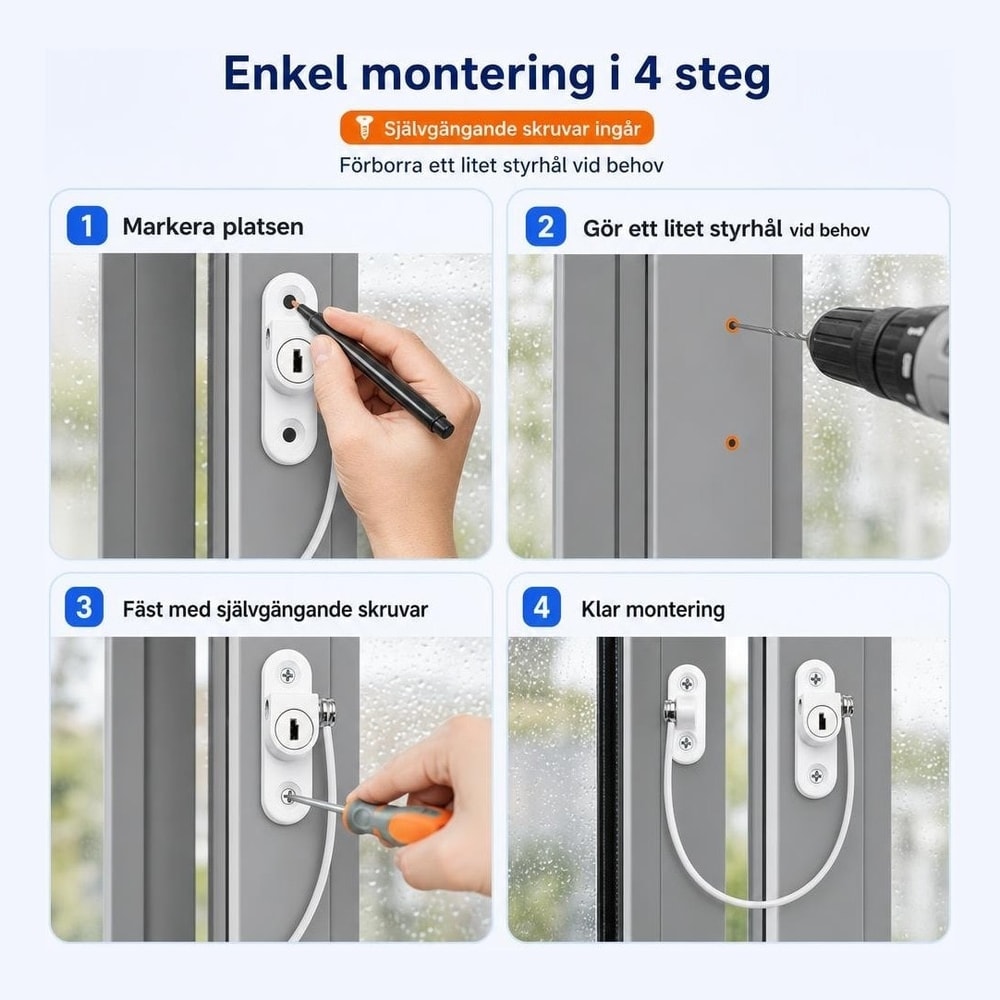 Fönsterbegränsare / fönsterlås – justerbar öppningsspärr – rostfritt stål, skruvmontering - sparklar.se