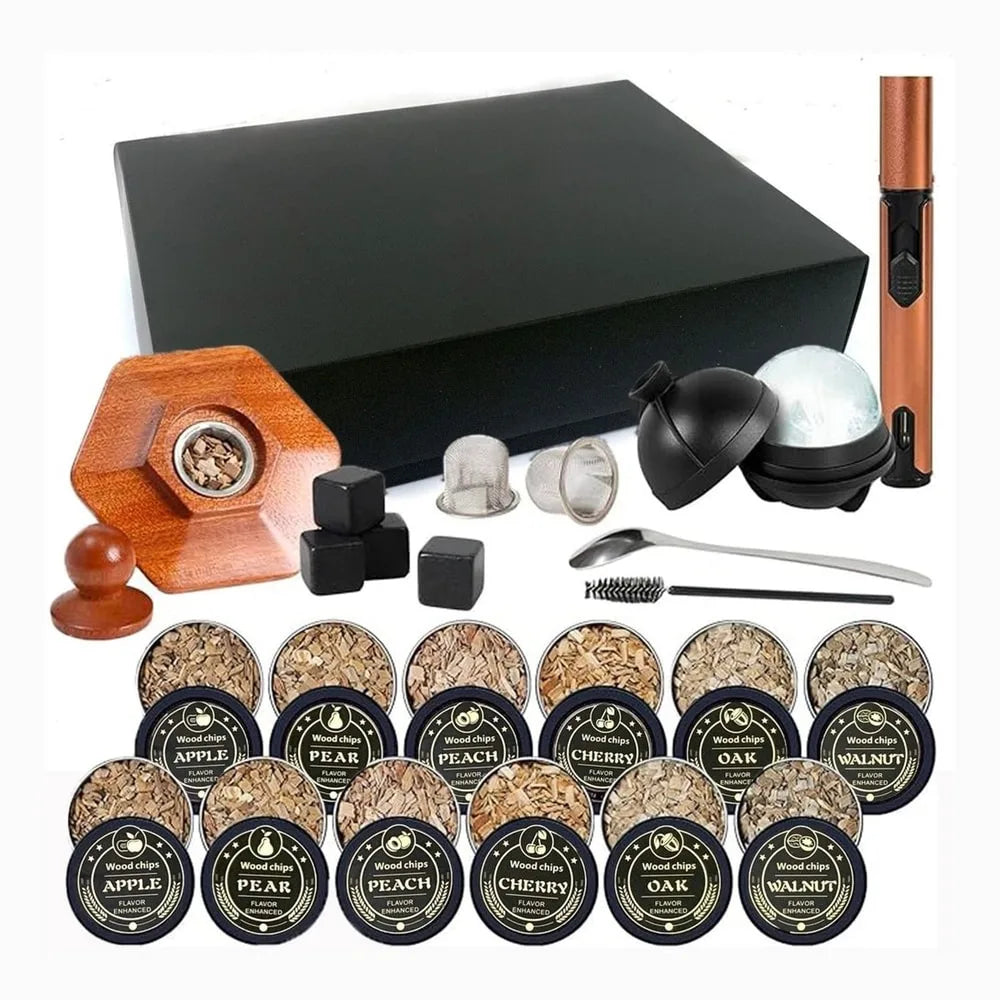 Cocktailsmoker / röksats för whisky och drinkar – träflis i 6 smaker, presentbox - sparklar.se