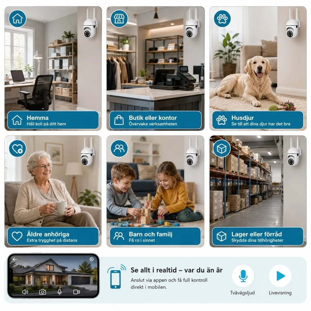 WiFi-övervakningskamera 2–3 MP – mörkerseende och tvåvägsljud – Sparklar