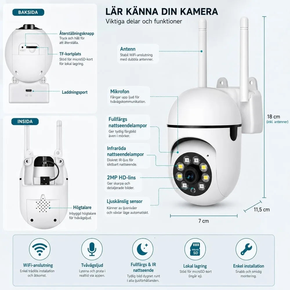 WiFi-övervakningskamera 2–3 MP – mörkerseende och tvåvägsljud – Sparklar