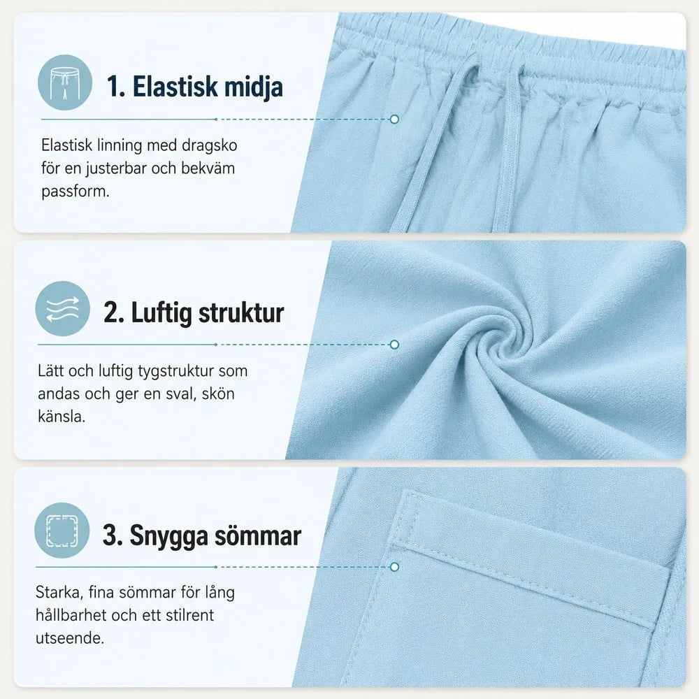 Linnebyxor herr – lätta sommarbyxor med dragsko - sparklar.se