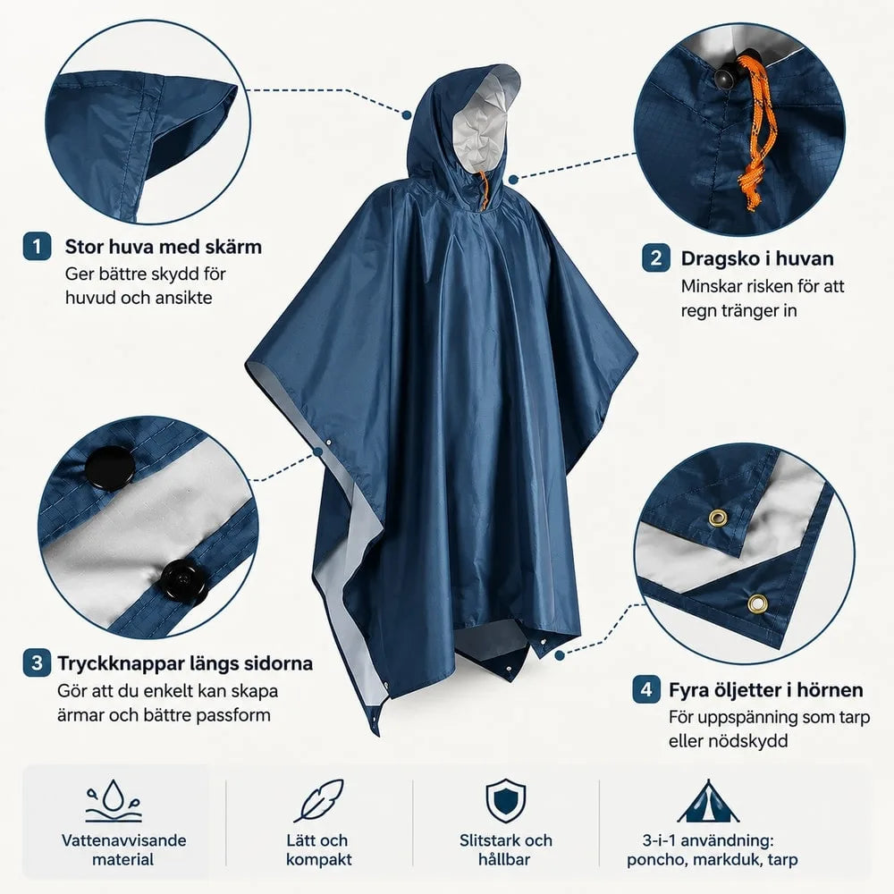 Regnponcho 3-i-1 – poncho, tarp och markduk - sparklar.se