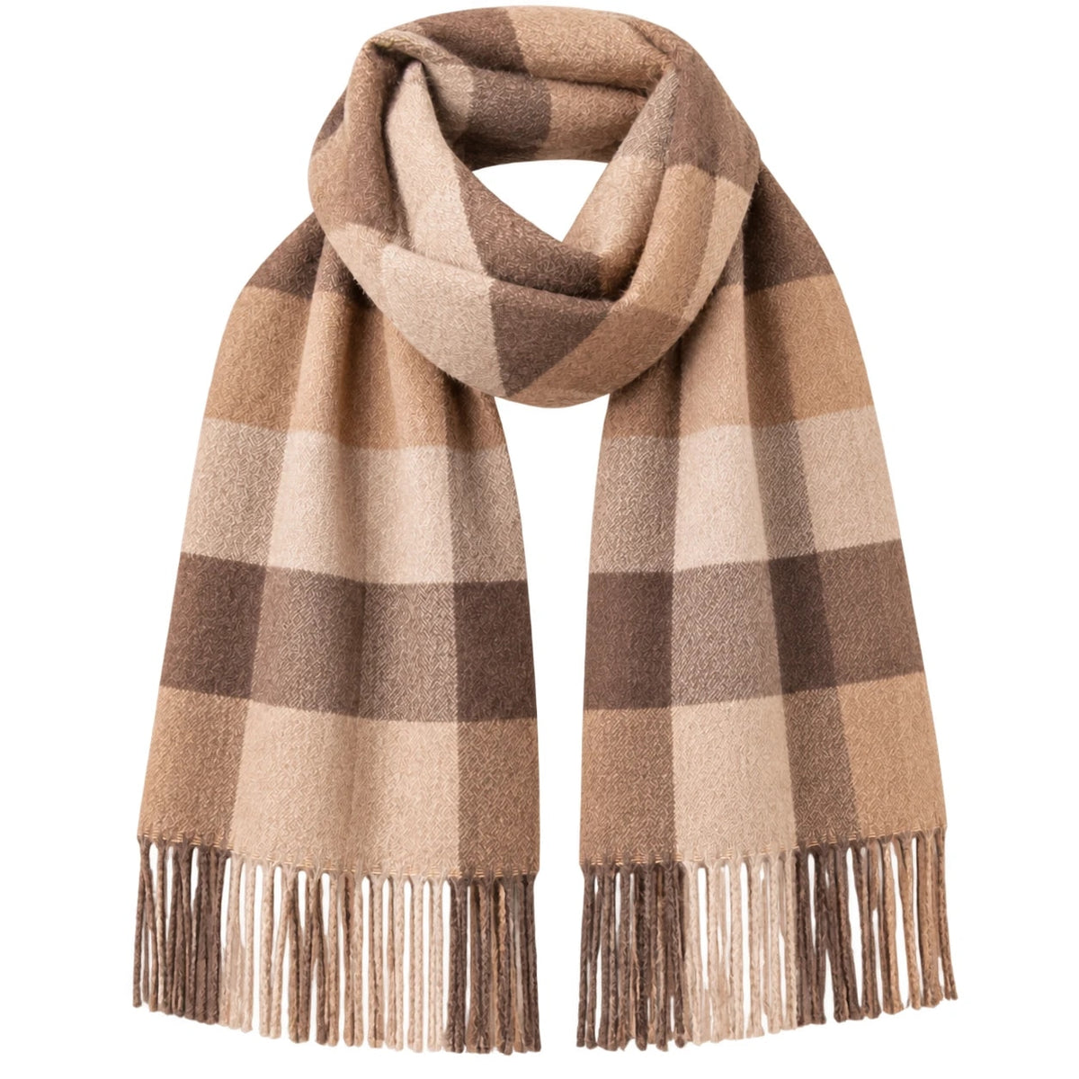 Brun och beige rutig scarf med fransar