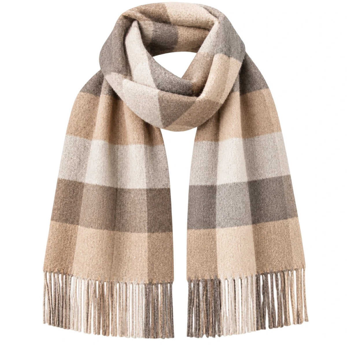 Beige och grå rutig scarf med fransar