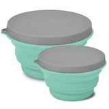Gröna hopfällbara silikonskålar med lock – 2-pack – produktbild 3