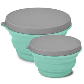 Gröna hopfällbara silikonskålar med lock – 2-pack – produktbild 3