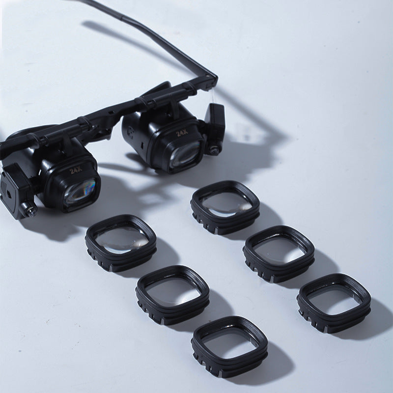 Förstoringsglasögon / luppglasögon – detaljarbete handsfritt – 2 LED, 2–24x, CR1620