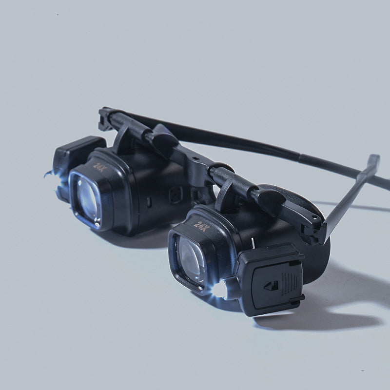 Förstoringsglasögon / luppglasögon – detaljarbete handsfritt – 2 LED, 2–24x, CR1620