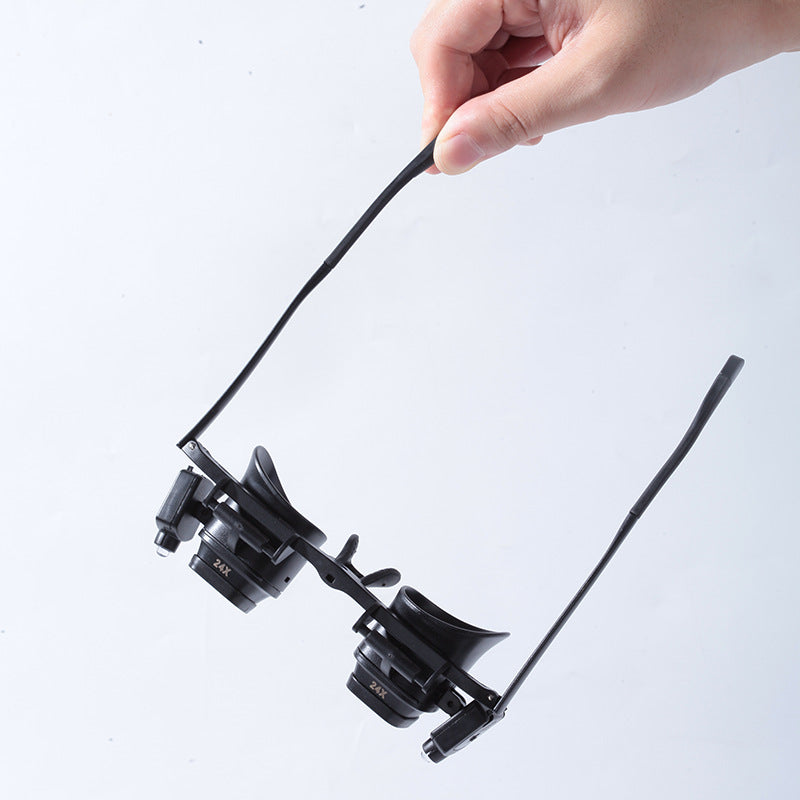 Förstoringsglasögon / luppglasögon – detaljarbete handsfritt – 2 LED, 2–24x, CR1620