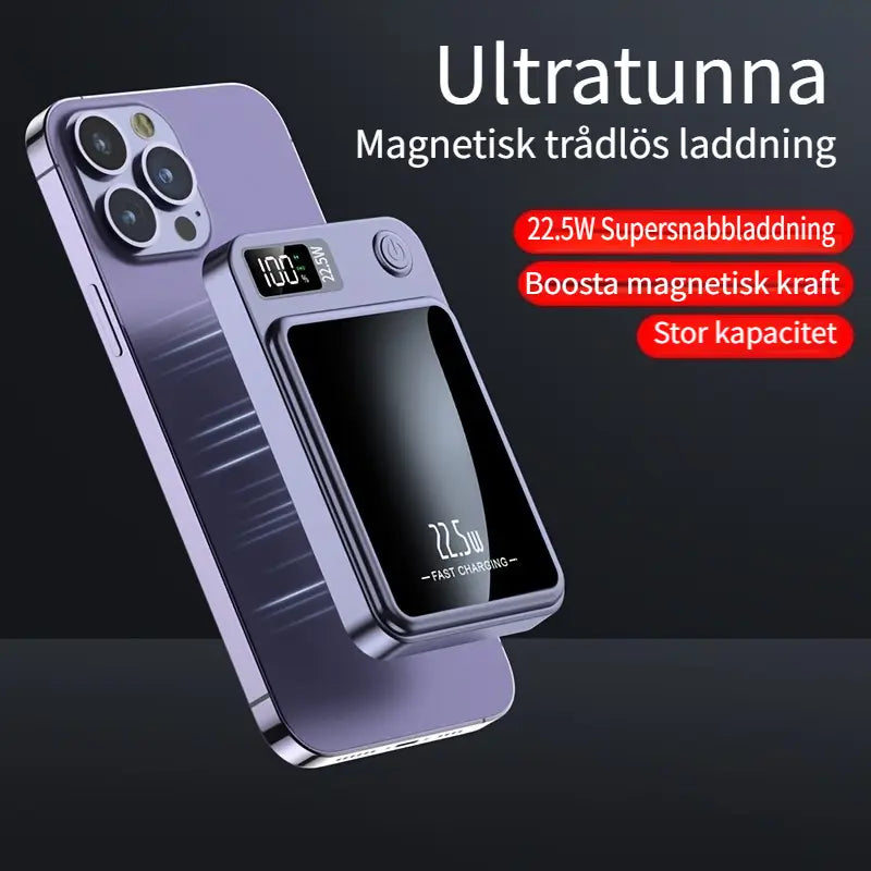 Powerbank / magnetisk laddare – trådlös och kabel – litium-polymer, PD3.0, 22,5 W