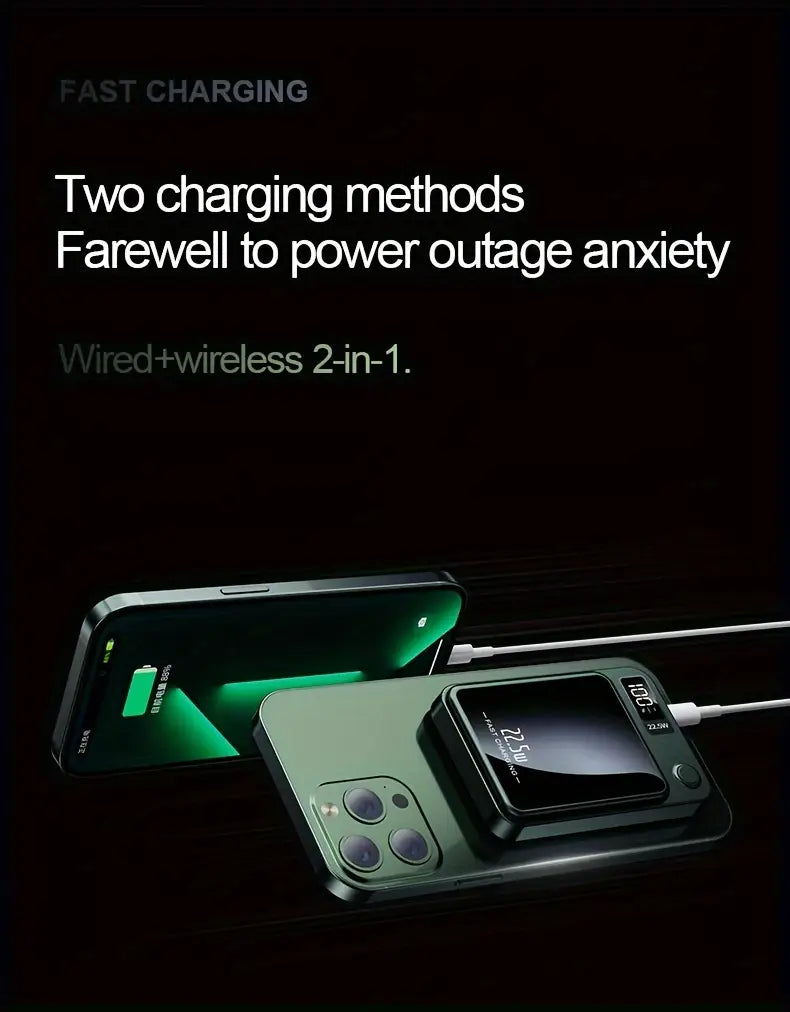 Powerbank / magnetisk laddare – trådlös och kabel – litium-polymer, PD3.0, 22,5 W