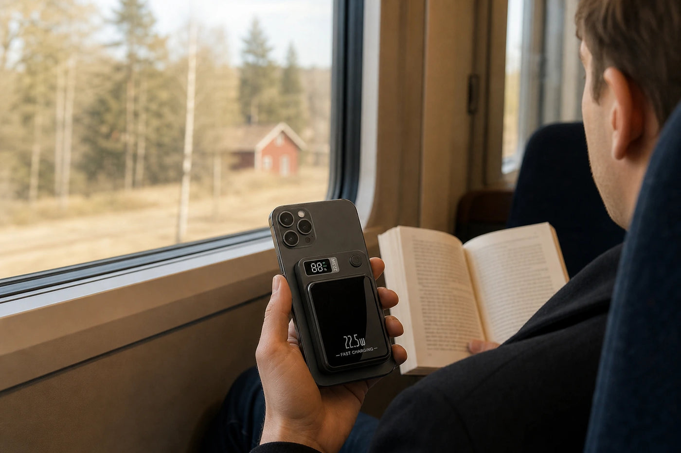 Powerbank / magnetisk laddare – trådlös och kabel – litium-polymer, PD3.0, 22,5 W