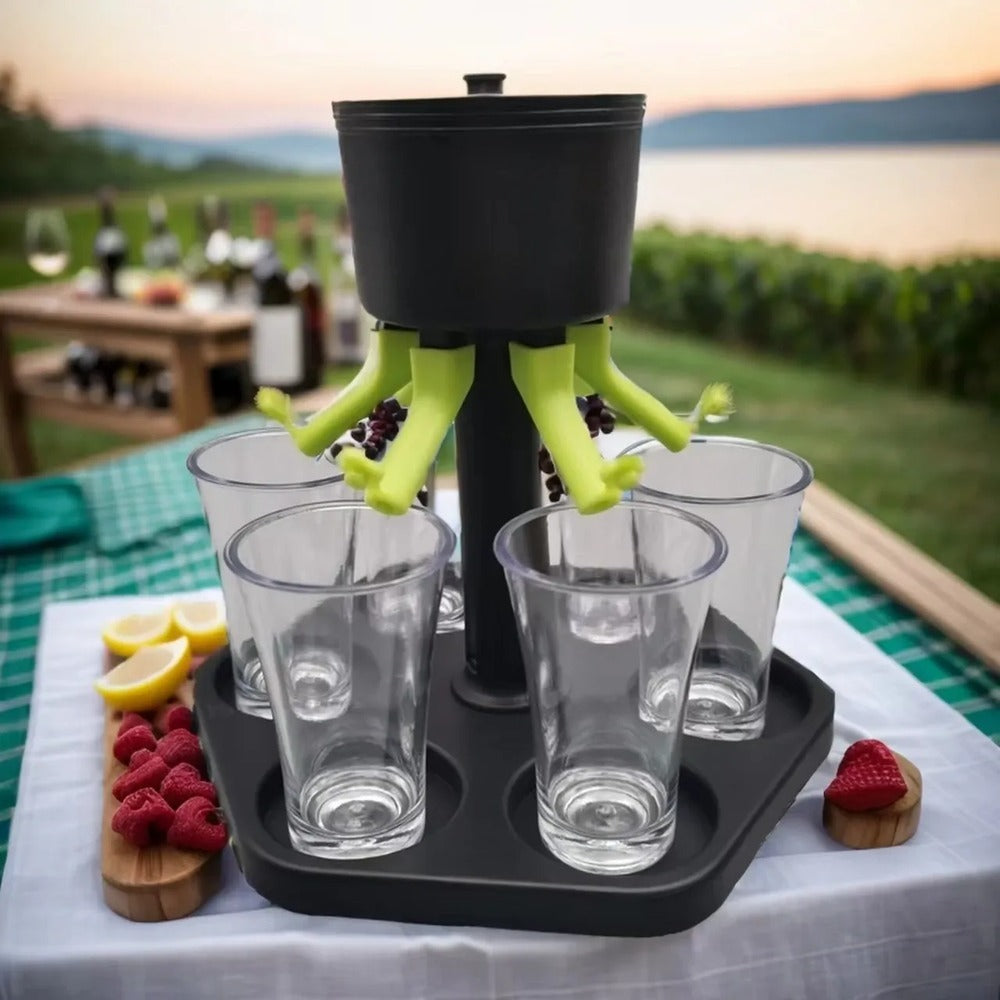 Shotsdispenser / shotserverare – samtidig upphällning – plast, 6 glas, droppbricka - sparklar.se