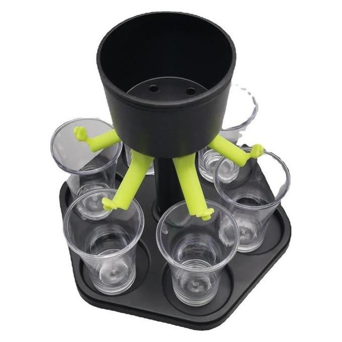 Shotsdispenser / shotserverare – samtidig upphällning – plast, 6 glas, droppbricka - sparklar.se