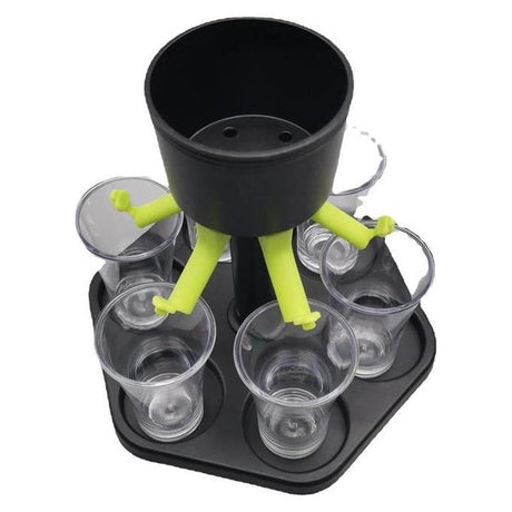 Shotsdispenser / shotserverare – samtidig upphällning – plast, 6 glas, droppbricka - sparklar.se