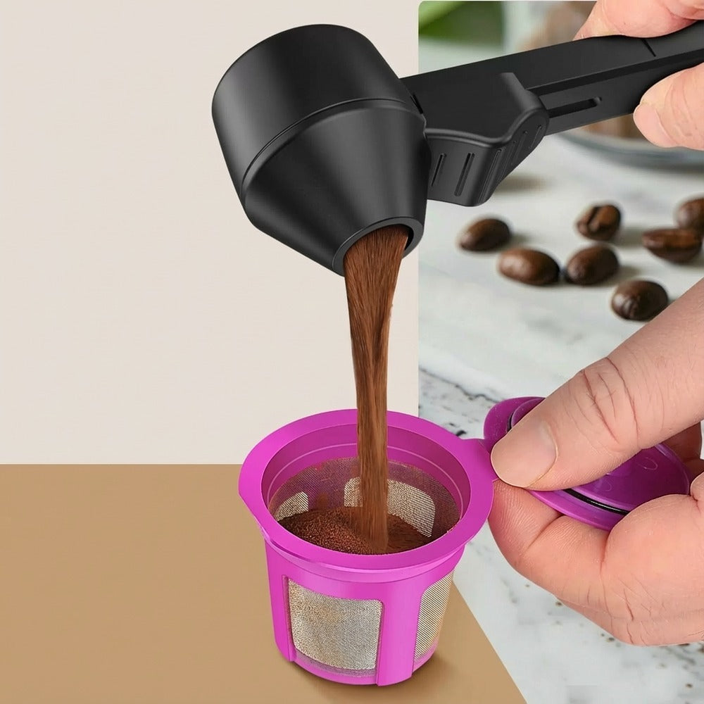 Måttskopa / kaffemått – spillfri dosering – 30 ml, integrerad tratt, avjämnare - sparklar.se