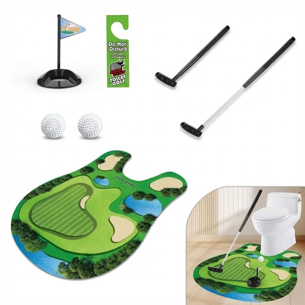 Toalettgolf / putting set – badrumsspel inomhus – PE, PVC, ABS, PP - sparklar.se