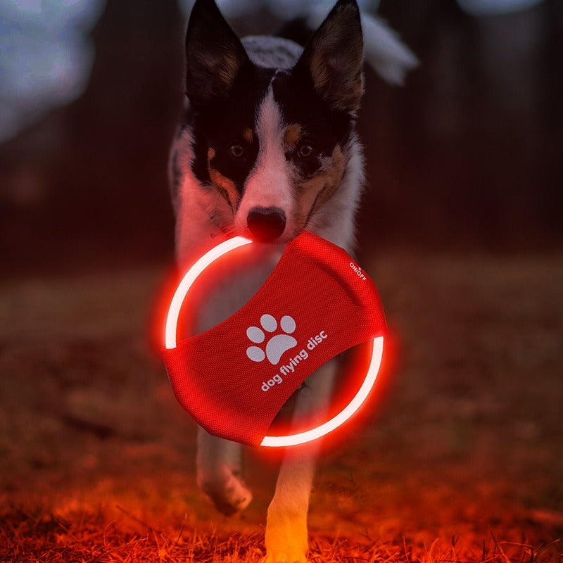 LED hundfrisbee / flygskiva hund – apportlek i mörker – uppladdningsbar, ON OFF - sparklar.se