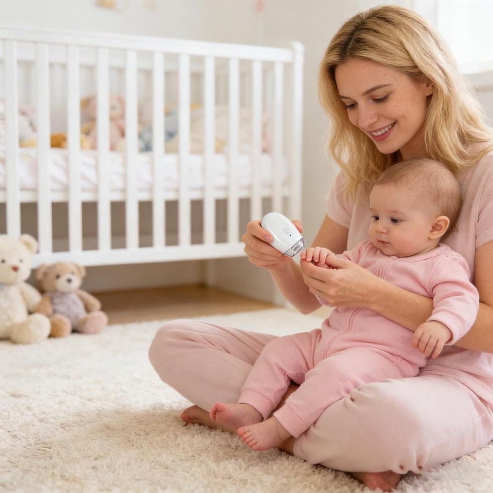 Elektrisk nagelfil baby / nageltrimmer – skonsam nagelvård hemma – 3 hastigheter, LED-ljus - sparklar.se