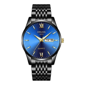 Armbandsur med blå urtavla och svart metallänk