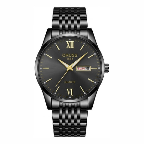 Armbandsur med svart urtavla och svart metallänk