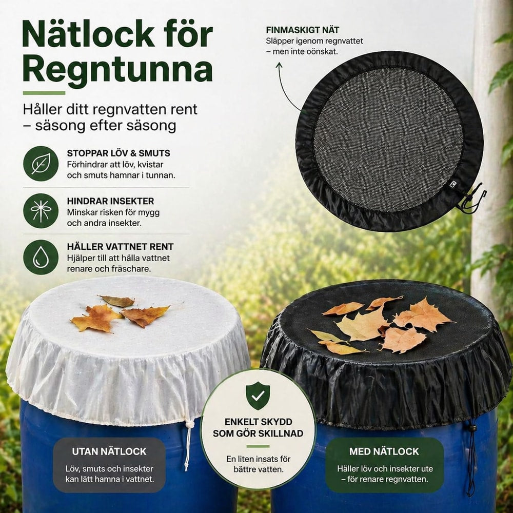 Regntunneskydd / nätlock – håller ute insekter, löv – polyester, justerbar dragsko - sparklar.se