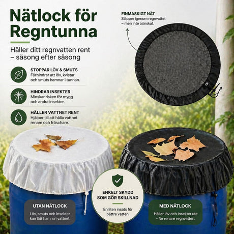 Regntunneskydd / nätlock – håller ute insekter, löv – polyester, justerbar dragsko - sparklar.se