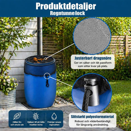 Regntunneskydd / nätlock – håller ute insekter, löv – polyester, justerbar dragsko - sparklar.se