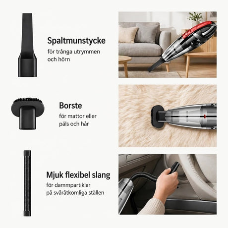 Handdammsugare / bildammsugare – våt och torr rengöring – HEPA-filter, USB-laddning, 120 W - sparklar.se