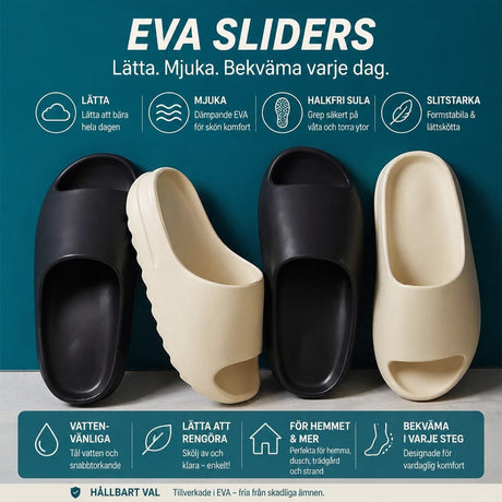 Badtofflor / slide-sandaler – halkhämmande vardagsbruk – EVA, ettstycksgjuten konstruktion - sparklar.se
