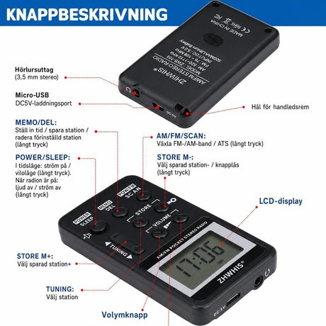 Miniradio / bärbar radio – personlig radiolyssning – stereo, DSP-tuning, 29 stationer - sparklar.se