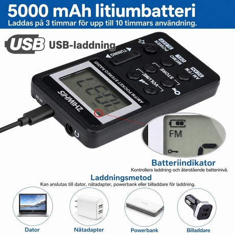 Miniradio / bärbar radio – personlig radiolyssning – stereo, DSP-tuning, 29 stationer - sparklar.se