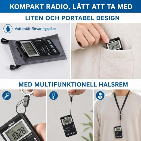 Miniradio / bärbar radio – personlig radiolyssning – stereo, DSP-tuning, 29 stationer - sparklar.se