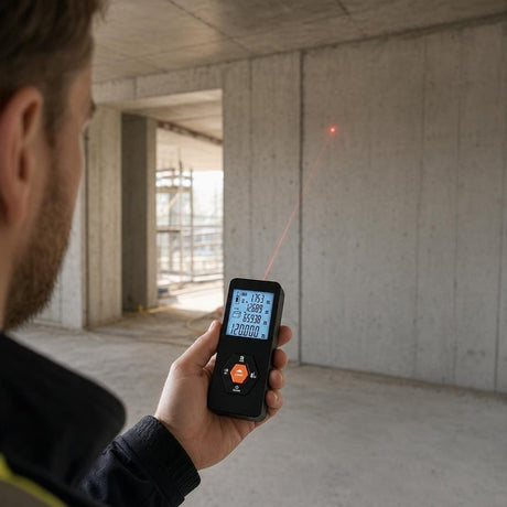 Laseravståndsmätare / lasermätare – snabb inomhusmätning – IP54, mm-precision, 30 minnen - sparklar.se