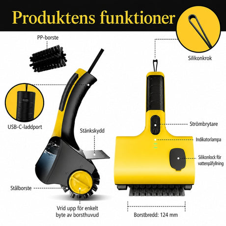 Elgrillborste / elektrisk rengöringsborste – roterande skrubbning – rostfritt stål, PP-borst, 2 hastigheter - sparklar.se