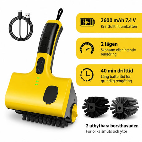 Elgrillborste / elektrisk rengöringsborste – roterande skrubbning – rostfritt stål, PP-borst, 2 hastigheter - sparklar.se