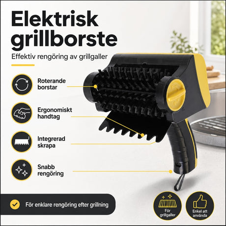 Elgrillborste / elektrisk rengöringsborste – roterande skrubbning – rostfritt stål, PP-borst, 2 hastigheter - sparklar.se