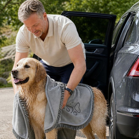 Husdjurshandduk / hundhandduk – snabb torkning efter bad – chenille, mikrofiber, storlek S - sparklar.se