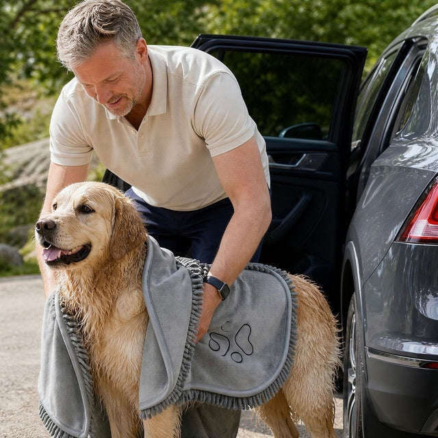 Husdjurshandduk / hundhandduk – snabb torkning efter bad – chenille, mikrofiber, storlek S - sparklar.se