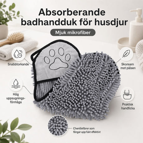 Husdjurshandduk / hundhandduk – snabb torkning efter bad – chenille, mikrofiber, storlek S - sparklar.se