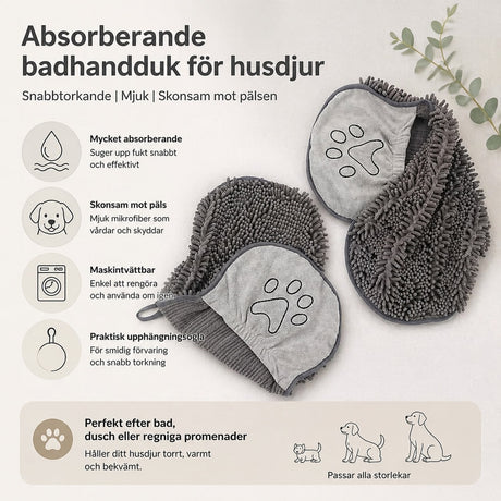 Husdjurshandduk / hundhandduk – snabb torkning efter bad – chenille, mikrofiber, storlek S - sparklar.se