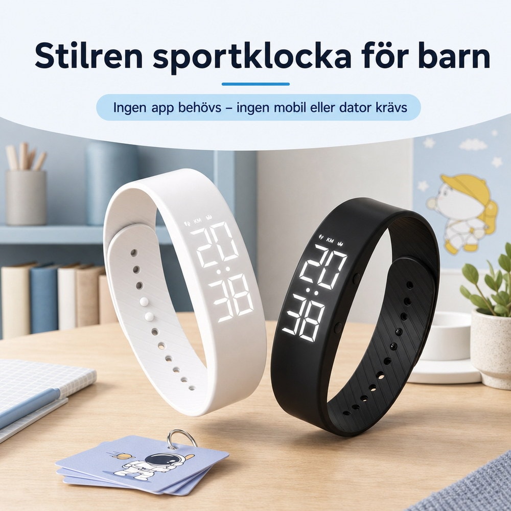Barnklocka / digital barnklocka – tid, aktivitet, alarm – silikonarmband, USB-laddning - sparklar.se