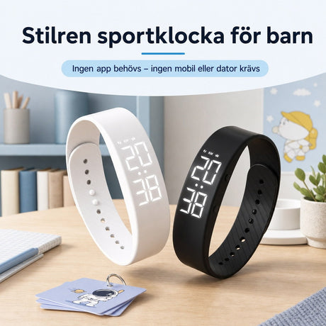 Barnklocka / digital barnklocka – tid, aktivitet, alarm – silikonarmband, USB-laddning - sparklar.se