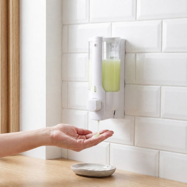 Väggmonterad tvålpump / tvåldispenser – manuell dosering vägg – ABS, 350 ml - sparklar.se