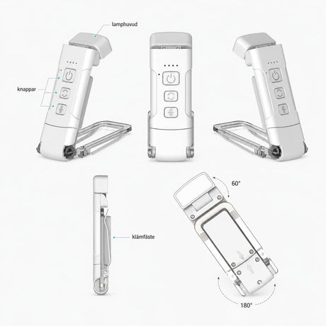 Boklampa / läslampa / klämlampa – justerbart läsljus – Ra≥90, 9 LED, 500 mAh - sparklar.se